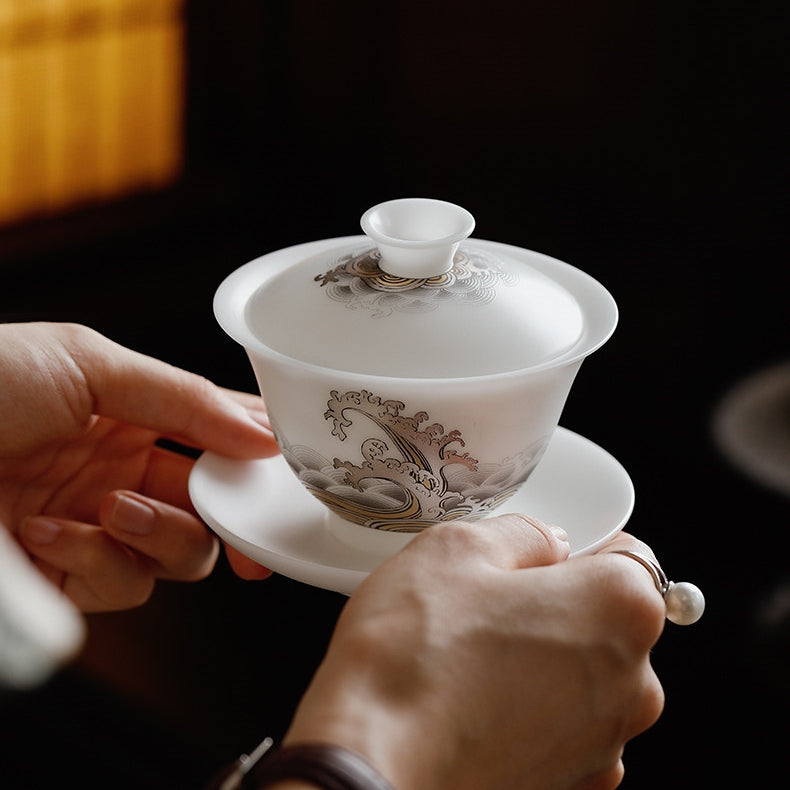 Rising Tide | Handcrafted Ice Jade Porcelain Gaiwan