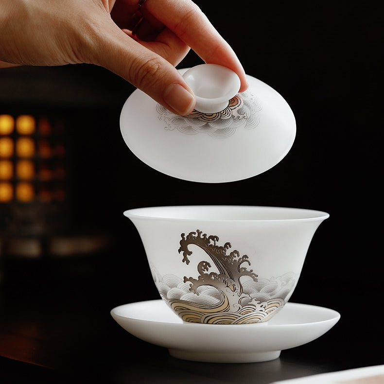 Rising Tide | Handcrafted Ice Jade Porcelain Gaiwan