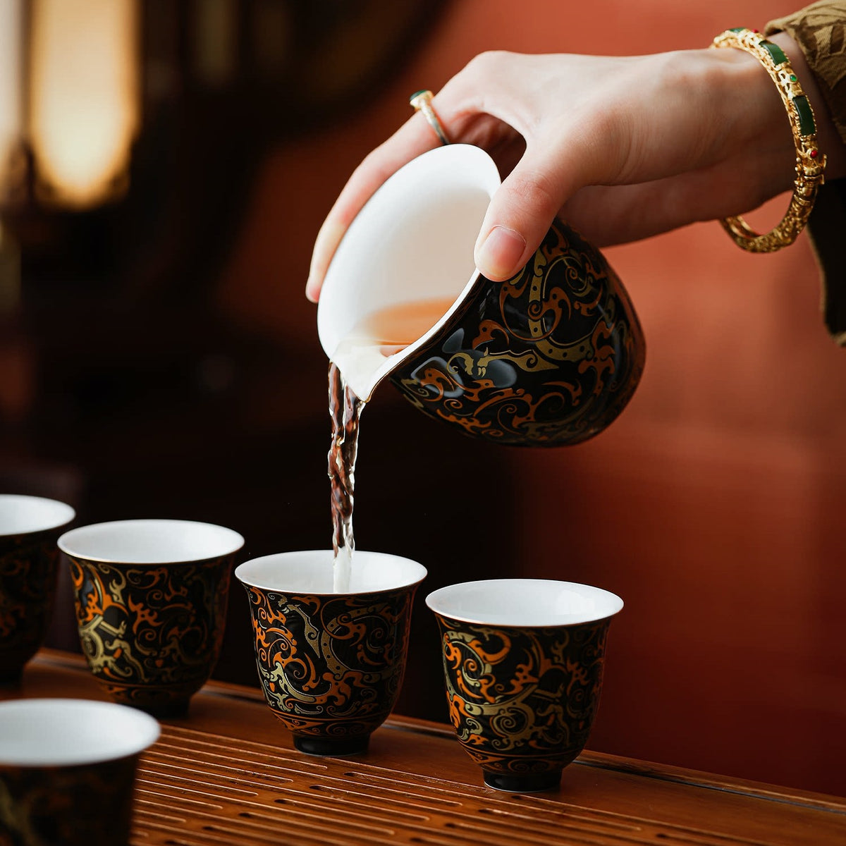 Warring States Dragon | Handcrafted Gilded Relief Ceramic Tea Set
