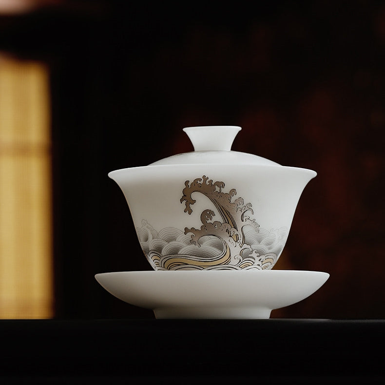 Rising Tide | Handcrafted Ice Jade Porcelain Gaiwan