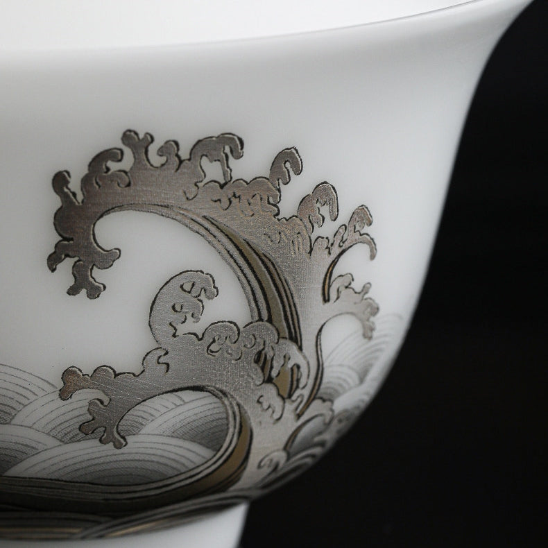 Rising Tide | Handcrafted Ice Jade Porcelain Gaiwan