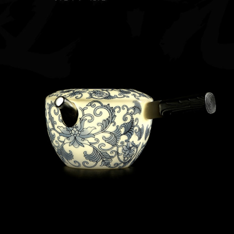 Moonlit Lotus | Handcrafted Pure Silver-Detailed Ceramic Side-Handle Teapot