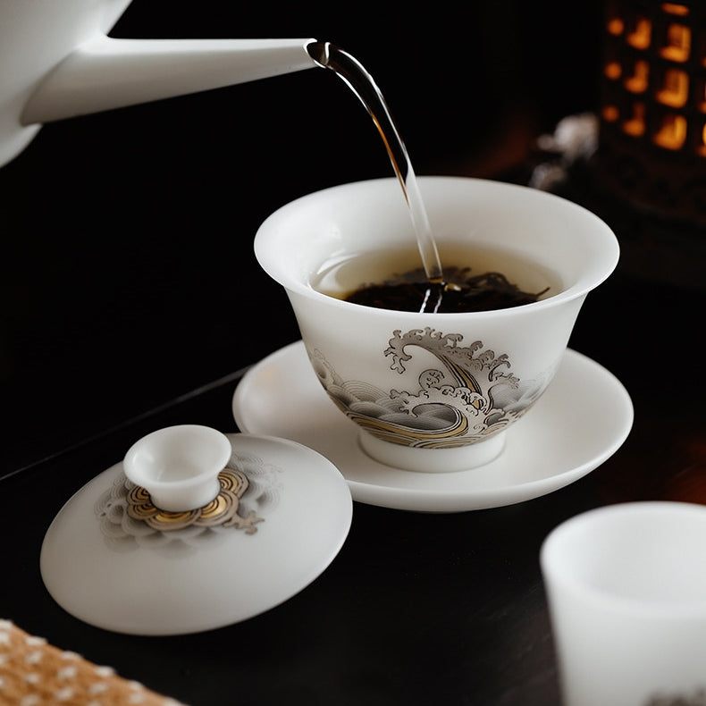 Rising Tide | Handcrafted Ice Jade Porcelain Gaiwan