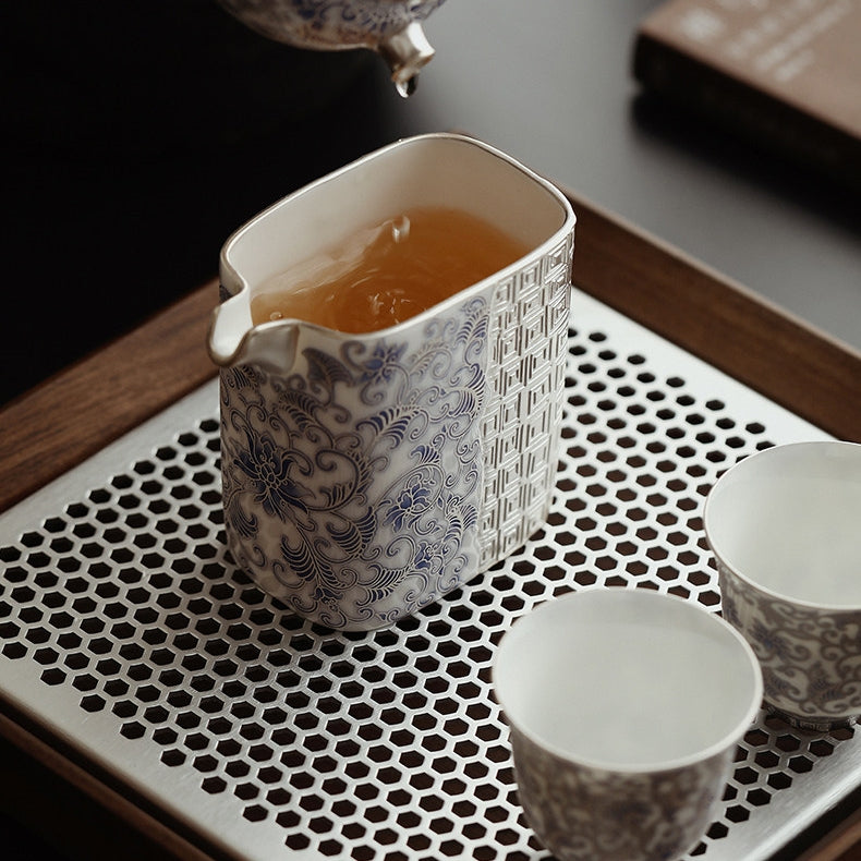 Fourfold Fortune | Handcrafted Silver-Detailed Porcelain Tea Pitcher