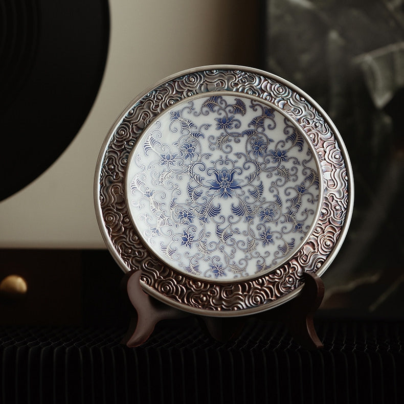Moonlit Lotus | Handcrafted Pure Silver-Detailed Ceramic Meiren Teapot Set