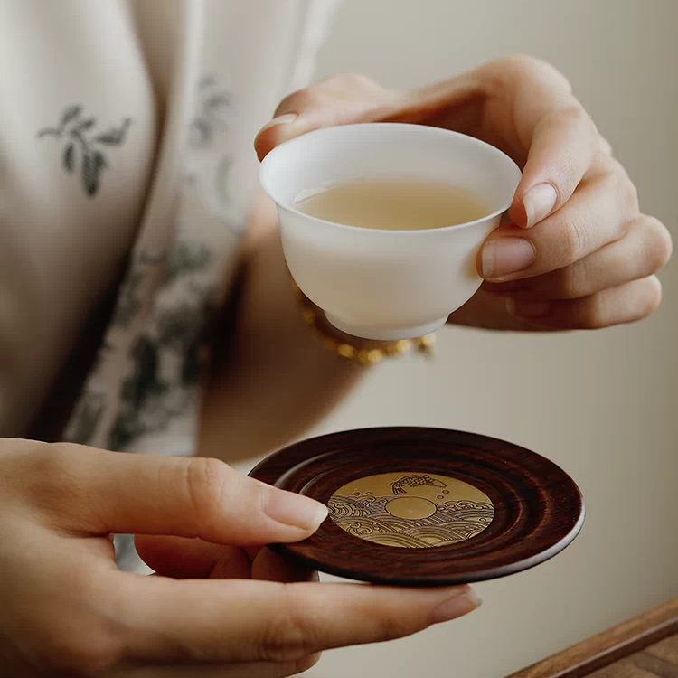 Auspicious Carp | Handcrafted Ebony Wood Tea Ceremony Set