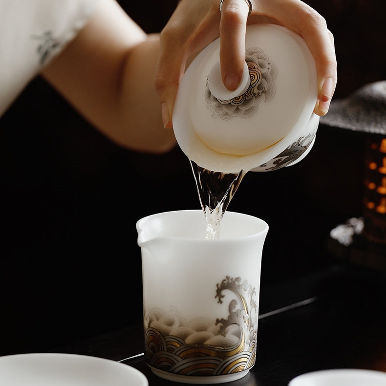 Rising Tide | Handcrafted Ice Jade Porcelain Gaiwan