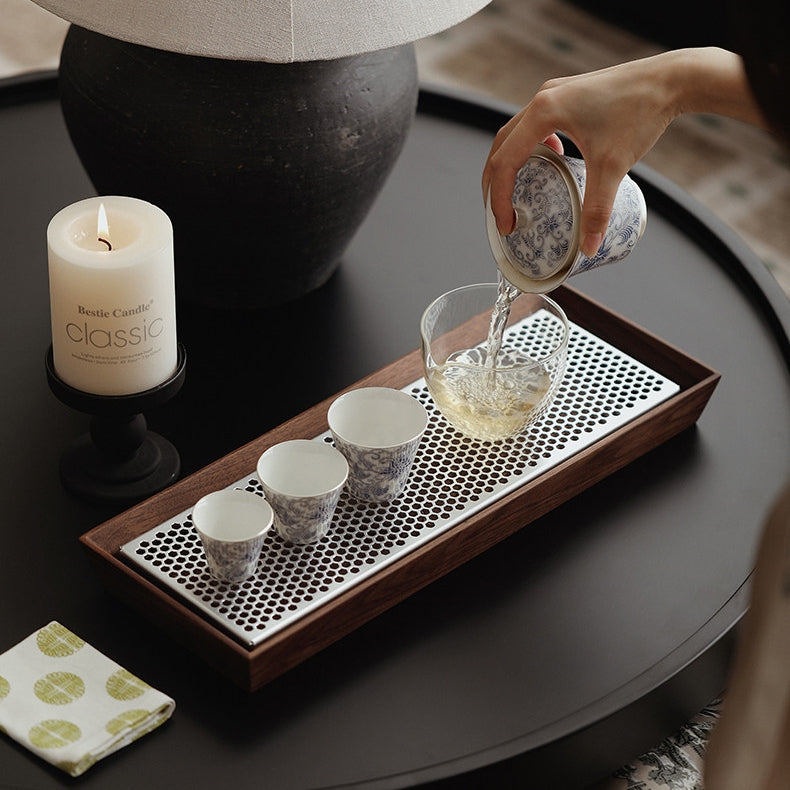 Moonlit Lotus | Handcrafted Pure Silver-Detailed Ceramic Travel Gaiwan Set