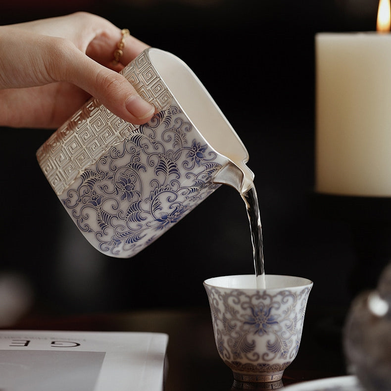 Fourfold Fortune | Handcrafted Silver-Detailed Porcelain Tea Pitcher