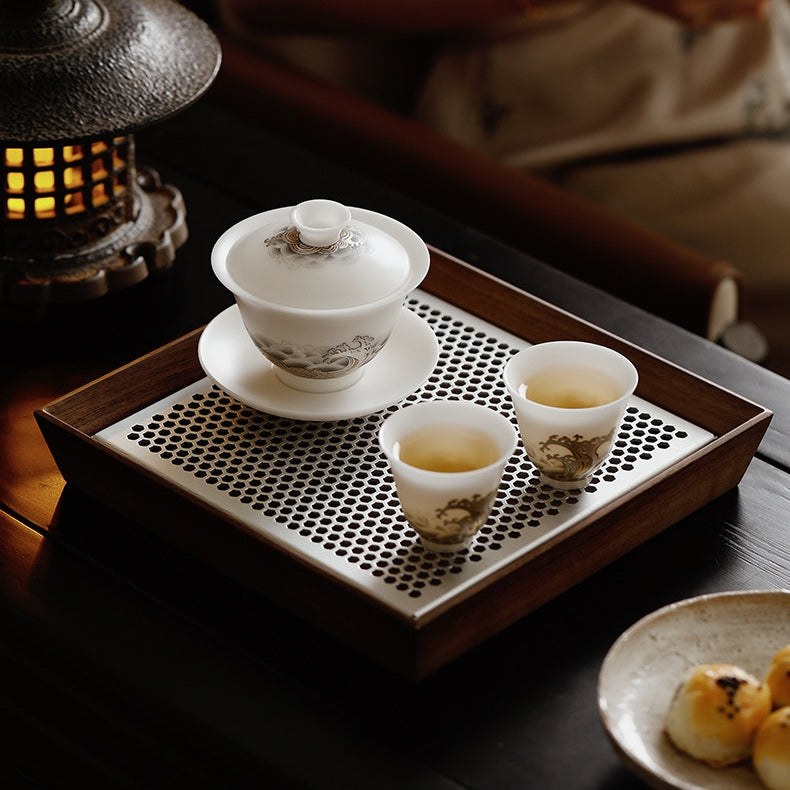 Rising Tide | Handcrafted Ice Jade Porcelain Gaiwan
