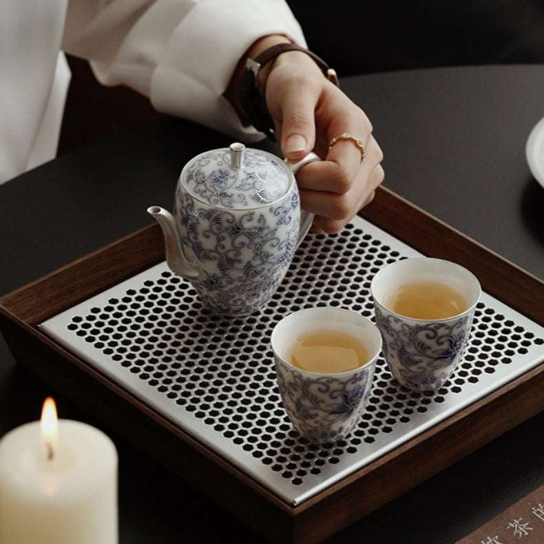 Moonlit Lotus | Handcrafted Pure Silver-Detailed Ceramic Teacup Pair