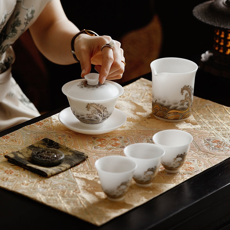 Rising Tide | Handcrafted Ice Jade Porcelain Gaiwan