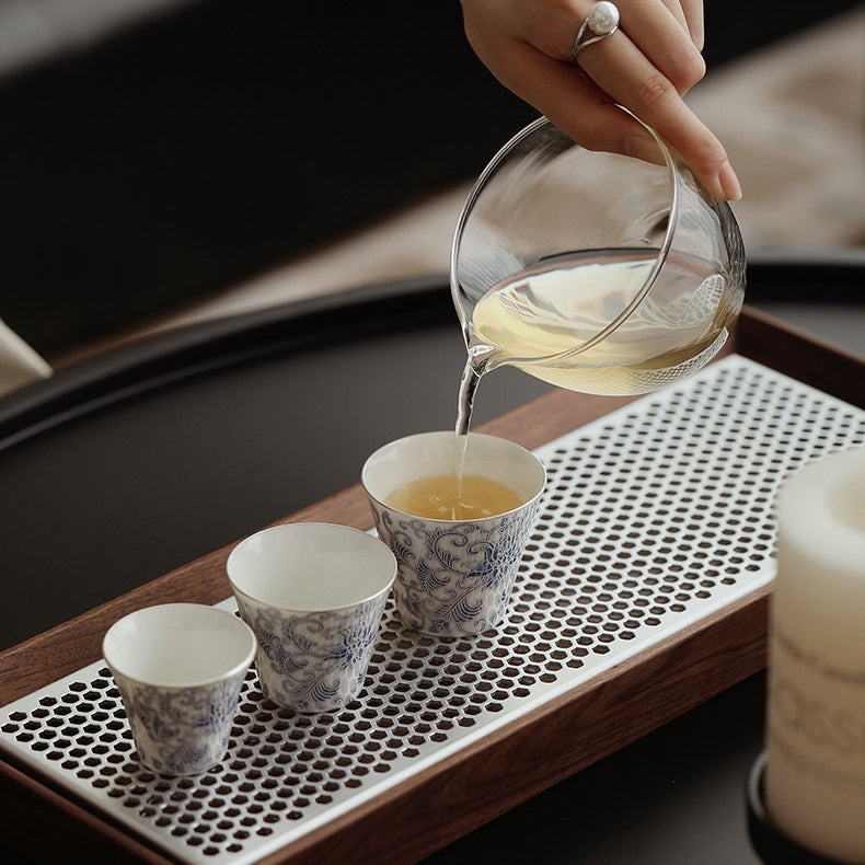 Moonlit Lotus | Handcrafted Pure Silver-Detailed Ceramic Travel Gaiwan Set