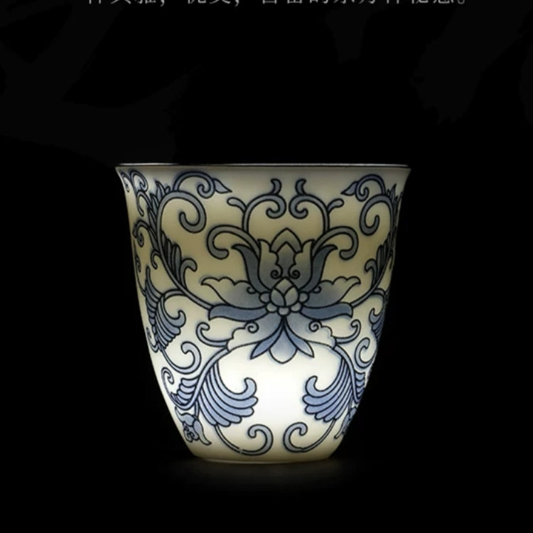 Moonlit Lotus | Handcrafted Pure Silver-Detailed Ceramic Teacup Pair