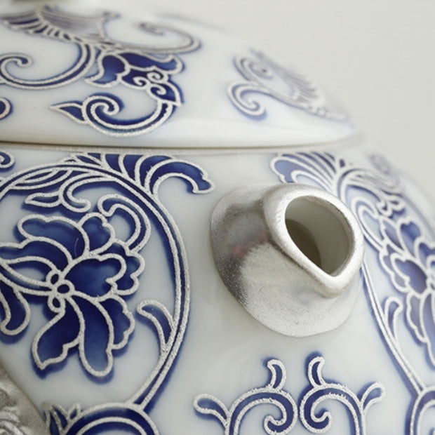 Moonlit Lotus | Handcrafted Pure Silver-Detailed Ceramic Travel Tea Set