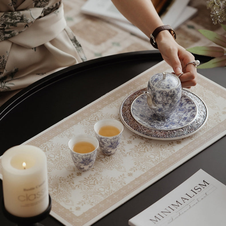 Moonlit Lotus | Handcrafted Pure Silver-Detailed Ceramic Meiren Teapot Set