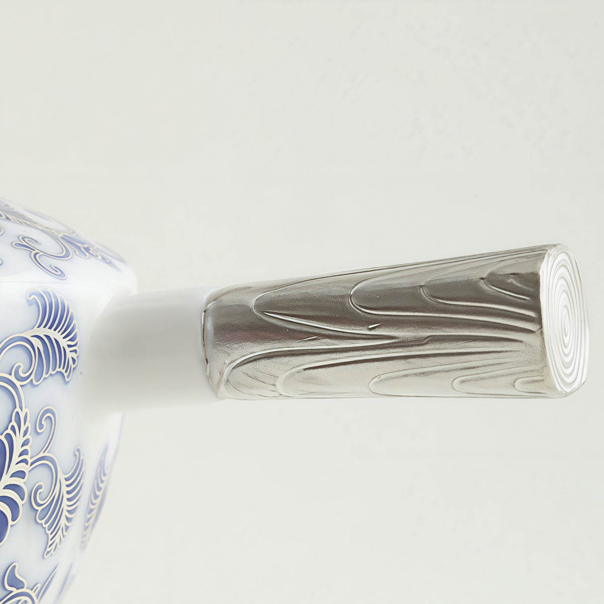 Moonlit Lotus | Handcrafted Pure Silver-Detailed Ceramic Side-Handle Teapot