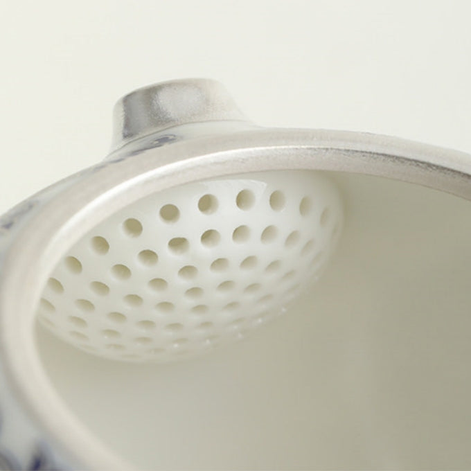 Moonlit Lotus | Handcrafted Pure Silver-Detailed Ceramic Travel Tea Set