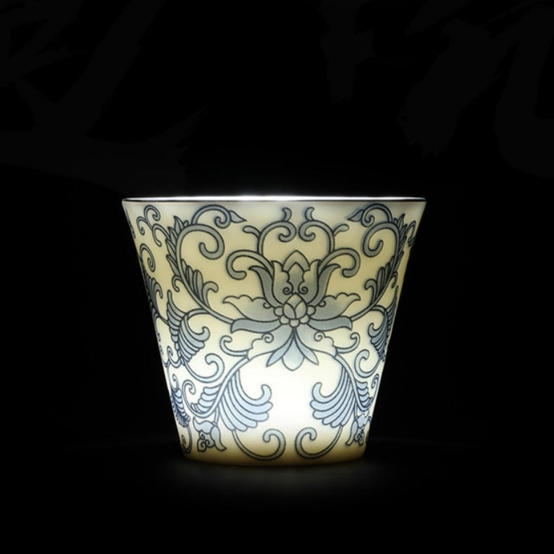 Moonlit Lotus | Handcrafted Pure Silver-Detailed Ceramic Travel Gaiwan Set